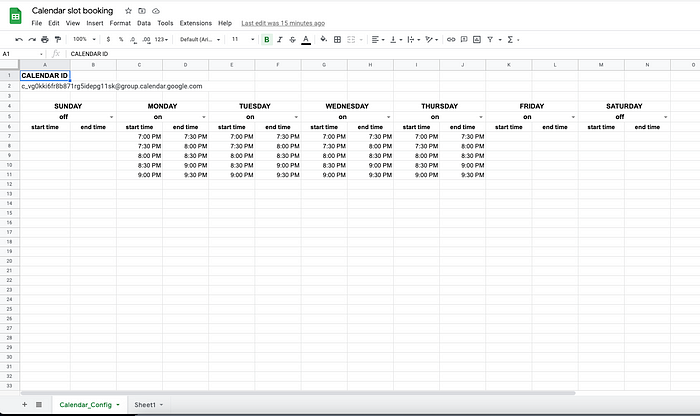 Configuration in Google Spreadsheet